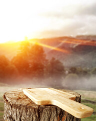 Wall Mural - Desk of free space and sunny day landscape 