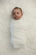 © Ursula Page - Precious African-American baby boy swaddled and sleeping on a white blanket with copy space