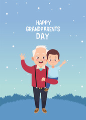 Poster - happy grandparents day card with grandfather and grandson