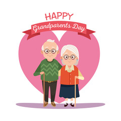 Poster - happy grandparents day card with old couple in heart