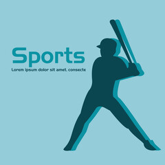 Poster - athletic man practicing baseball sport silhouette