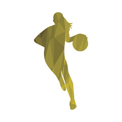 Sticker - athletic woman practicing basketball sport silhouette