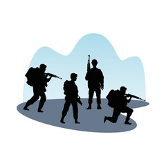 Wall Mural - four soldiers military silhouettes figures