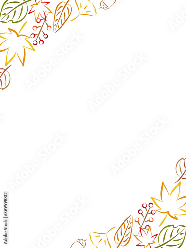 紅葉やイチョウなど秋の和風背景 フレーム 筆の手書き風 縦向き Stock Vector Adobe Stock