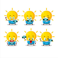 Wall Mural - Photographer profession emoticon with lamp ideas cartoon character