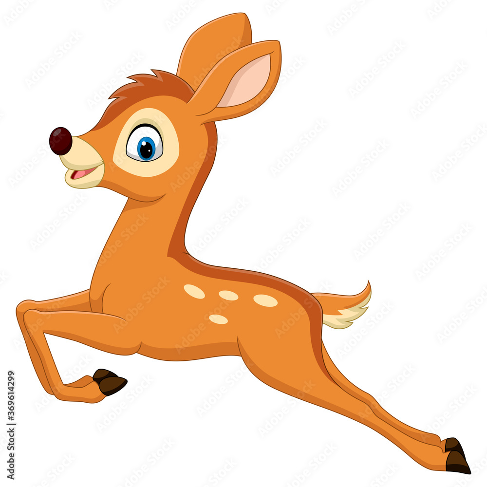 Cute baby deer cartoon jumping - obrazy, fototapety, plakaty 
