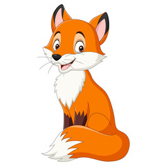 Sticker - Cartoon happy fox isolated on white background