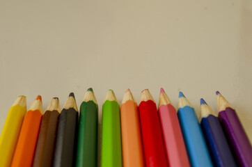 Poster - Closeup shot of the colorful pencils on the white surface