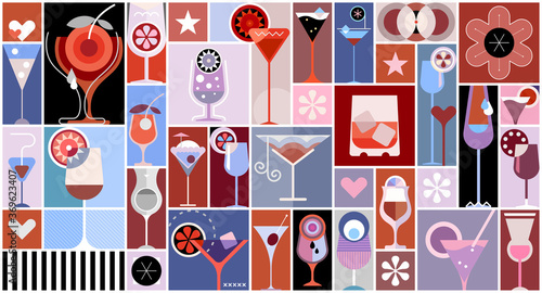 Fotomural Pop art style vector collage with many various cocktails
