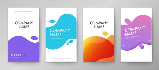 Wall Mural - Brochure abstract liquid fluid shapes elements design for leaflet cards template background, modern booklet cover pages and flyers backdrop vertical banners, copy space text vector colorful print