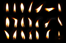 Candle Flame Set Isolated In Black Background