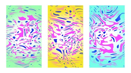 Wall Mural - Psychedelic background set, posters and cover designs. Vivid paint on canvas, full hd size for social media story, wide presentation