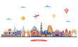 India detailed skyline. India famous monuments.. Vector illustration