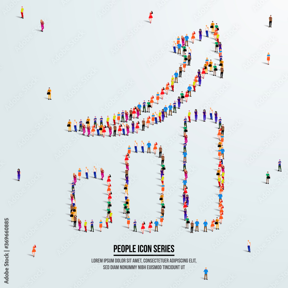human graph or chart with up arrow. large group of people form to ...