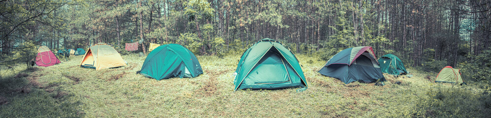 Canvas Print - camping zone in the dark forest