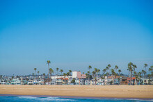 View From The Newport Beach Pier To The Beach And Houses On The Island 