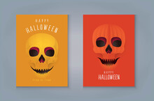 Happy Halloween Night Party Greeting Card. Abstract  Creepy Skull Vector. Skull Mask, Zombie Skull. Horror Monsters.