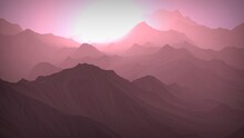 Mountains In The Fog. Aerial Perspective. Contralight. 3D Rendering.