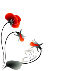Wall Mural - Floral background with pansy flowers, butterfly.