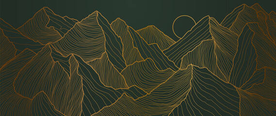 Wall Mural - landscape wallpaper design with golden mountain line arts, luxury background design for cover, invit