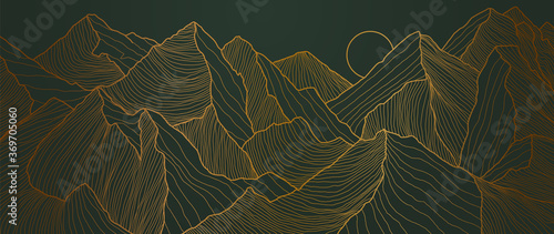landscape wallpaper design with Golden mountain line arts, luxury background ...
