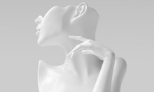 Female Abstract White Profile And Elegant Mannequin Gesture, Woman Silhouette Sculpture, Earring Display, Jewelry Showcase Concept, 3d Rendering