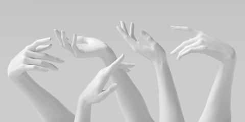 Wall Mural - Mannequin hands set, isolated female hand white sculptures elegant gestures isolated 3d rendering concept