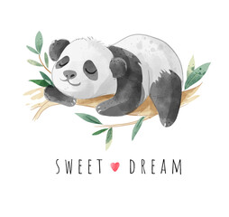 Wall Mural - Sweet Dream Slogan with Sleeping Panda Illustration