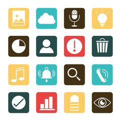 Sticker - mobile application photo data telephone music search, web button menu digital flat style icons set