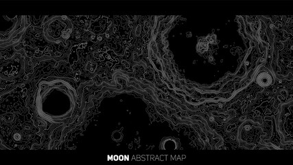 Vector abstract Moon relief map. Generated conceptual lunar elevation map. Isolines of landscape surface elevation. Geographic map conceptual design. Elegant background for presentations