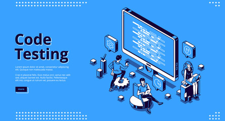 Wall Mural - code testing banner. concept of search errors and bugs in software, quality control of website or ap