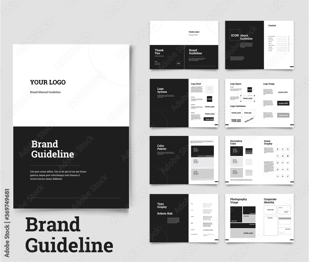 Brand Guideline Template Brand Style Guide Book Brochure Layout Brand Book Brand Manual
 - obrazy, fototapety, plakaty 
