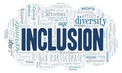 Inclusion word cloud isolated on a white background.