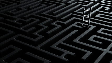 3d illustration concept of stairs coming out of a black labyrinth