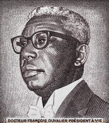 Wall Mural - Francois Duvalier portrait on Haiti one gourde banknote closeup macro, haitian money close up.