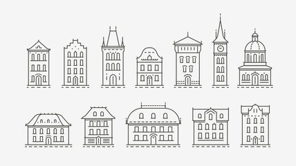 Buildings icon set, symbol. Architecture, city concept