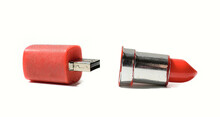 
USB Flash Drive For A Computer. Red Lipstick