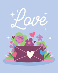 Poster - love mail envelope flowers romantic hearts cartoon card design