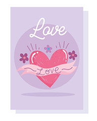 Sticker - love romantic cute heart flowers ribbon cartoon card design