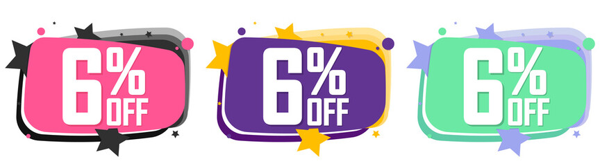 Set Sale 6% off banners, discount tags design template, promo app icons, vector illustration