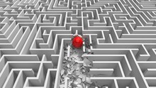 Red Ball In White Maze. The Concept Of Solving Complex Business Problems Or Training. Overcoming Obstacles And Difficulties. Obstinacy And Determination. The Road To Success. 3d Rendering