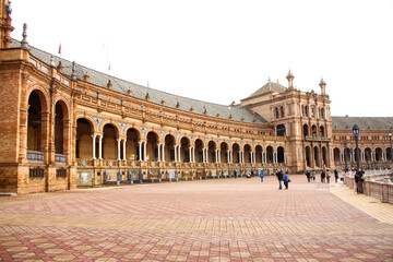 Canvas Print - Spain, Seville. Spain Square, a landmark example of the Renaissance Revival style in Spanish architecture of the last century