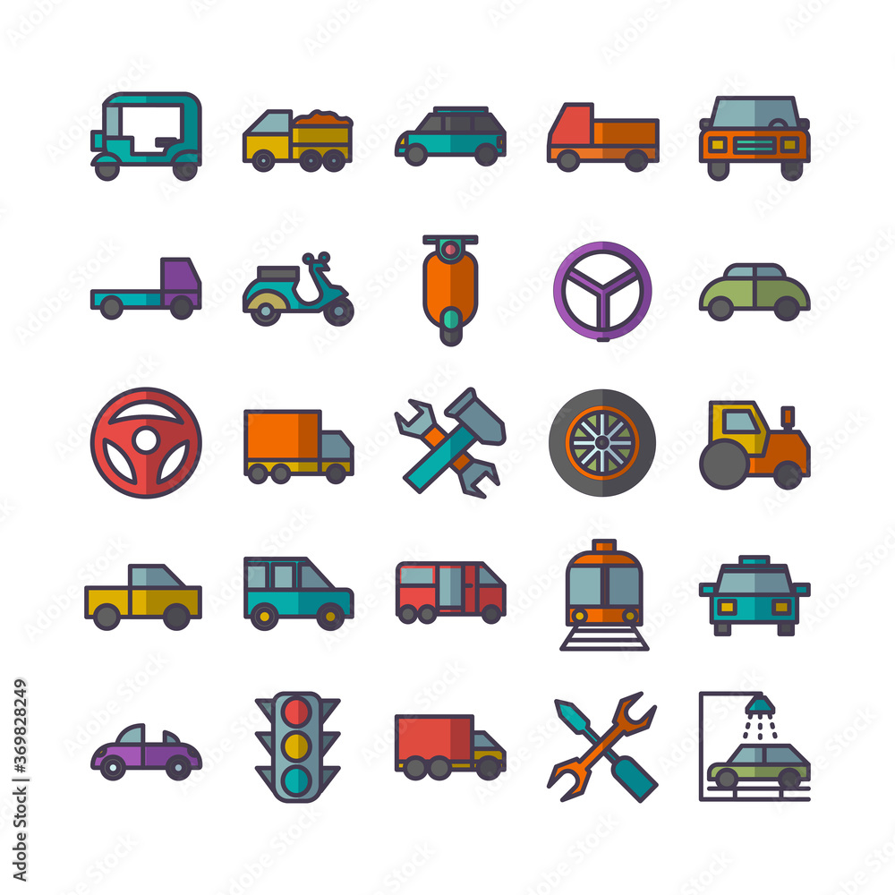 Automobile icon set vector flat line for website, mobile app ...