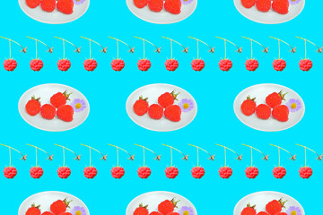 Sticker - Raspberries, seamless pattern.