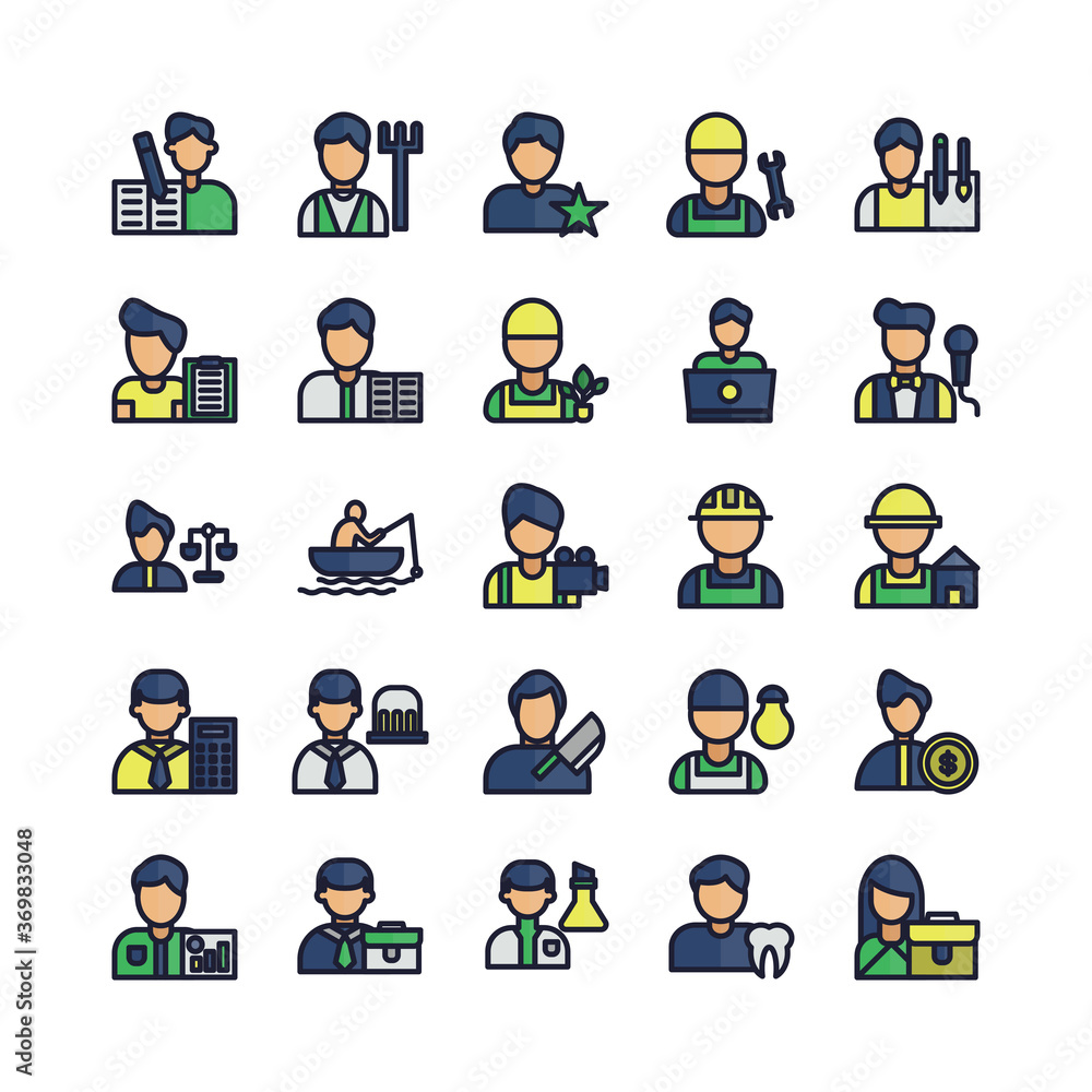 Profession icon set vector flat line for website, mobile app ...