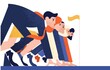 © Good Studio - Man and woman at business race vector flat illustration. Office workers or clerks standing at starting position ready to sprint run isolated. Rivalry between colleagues. Professional competition