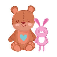 Canvas Print - toys object for small kids to play cartoon, cute teddy bear and pink bunny