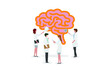 © cofficevit - A team of doctors checkup the brain. People examine the organ and make a diagnosis. Design for web banner on white background. Healthy brain vector illustration concept.