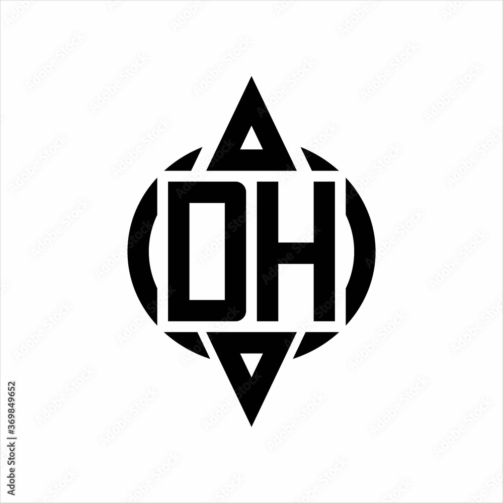 DH Logo with circle rounded combine triangle top and bottom side design ...