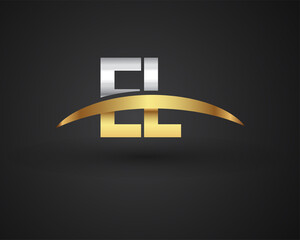 EL initial logo company name colored gold and silver swoosh design. vector logo for business and company identity.